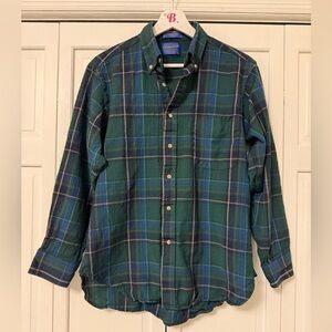 Sir Pendleton 100% Wool Green Plaid Long Sleeve Button Down Shirt Medium Layers